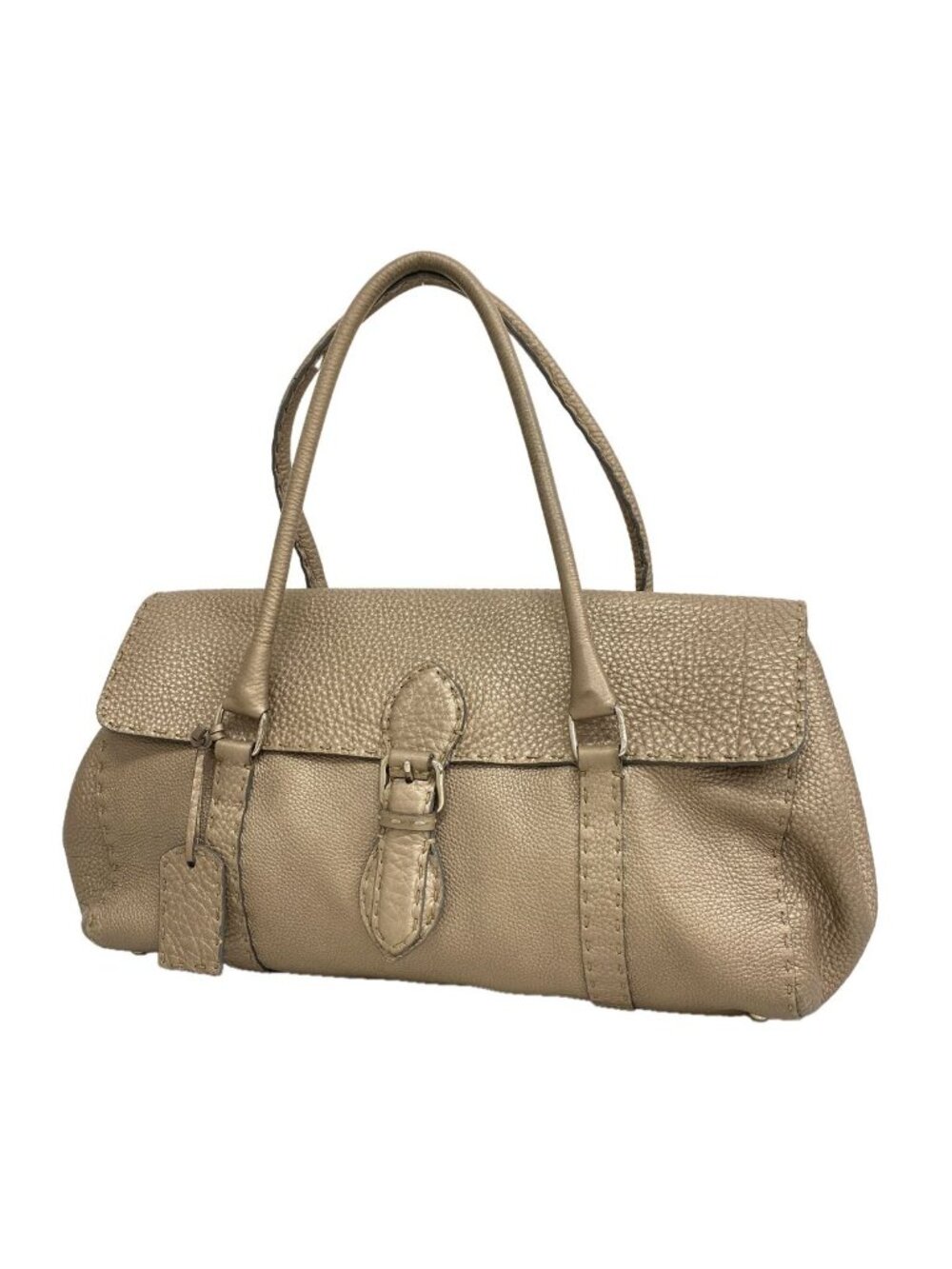 Fendi Tote Bag Selleria Leather Greige Silver